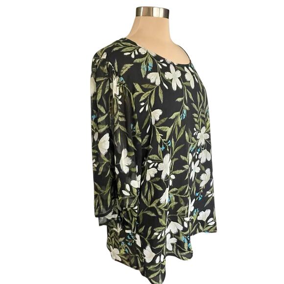 Bobeau Dark Floral Sheer Chiffon Blouse Size 1X Bohemian Flowy Casual Office - Picture 3 of 10